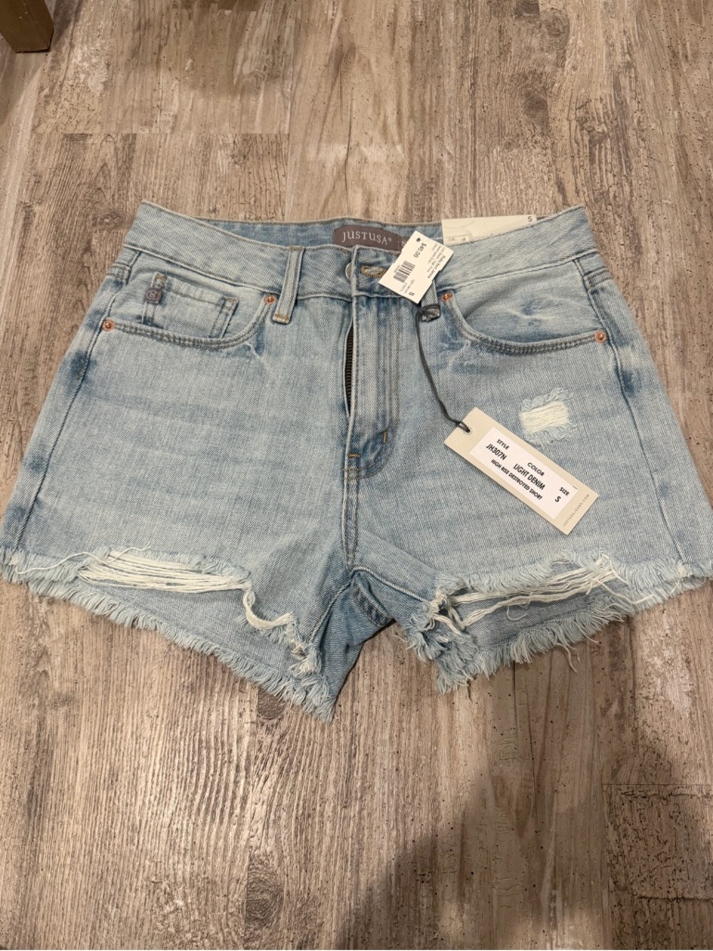 Ruby and Jenna Just USA Light Wash Distressed Denim Shorts - Light Blue